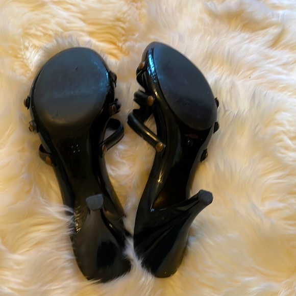 Fendi Black Logo Mules w/ Wood Insole and Black Heels - Picture 5 of 7